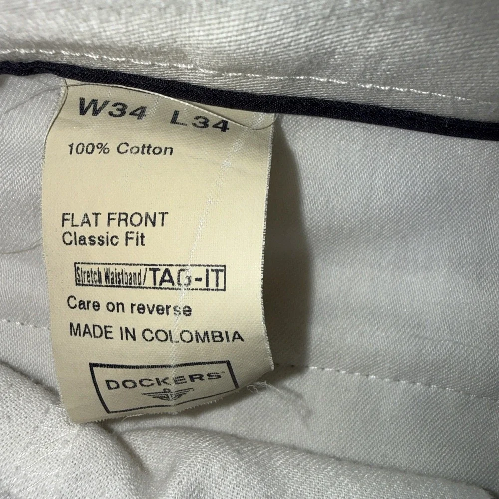 Men's Dockers Class A Cotton Flat Front Pants Lt Beige 34x34 Individual Fit